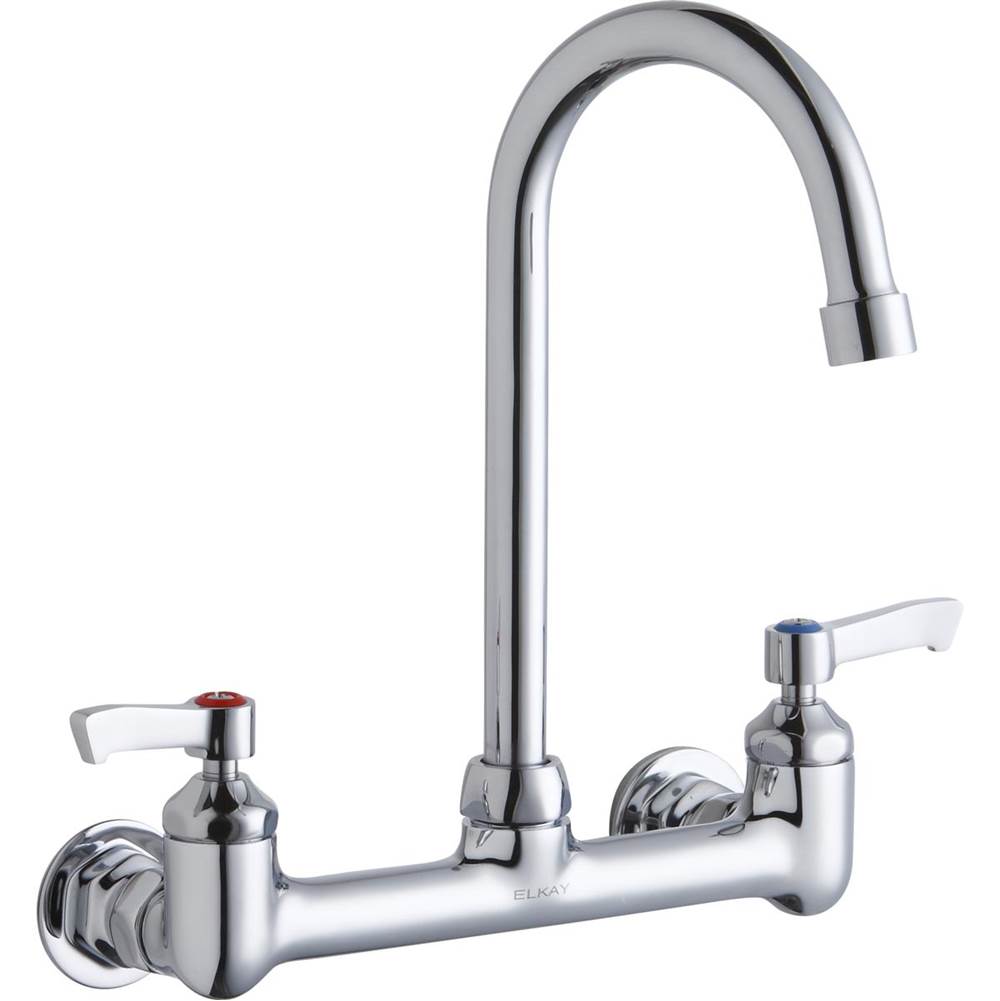 Elkay Scrub/Handwash 8'' Centerset Wall Mount Faucet with 5'' Gooseneck Spout 2'' Lever Handles 1/2in Offset Inlets