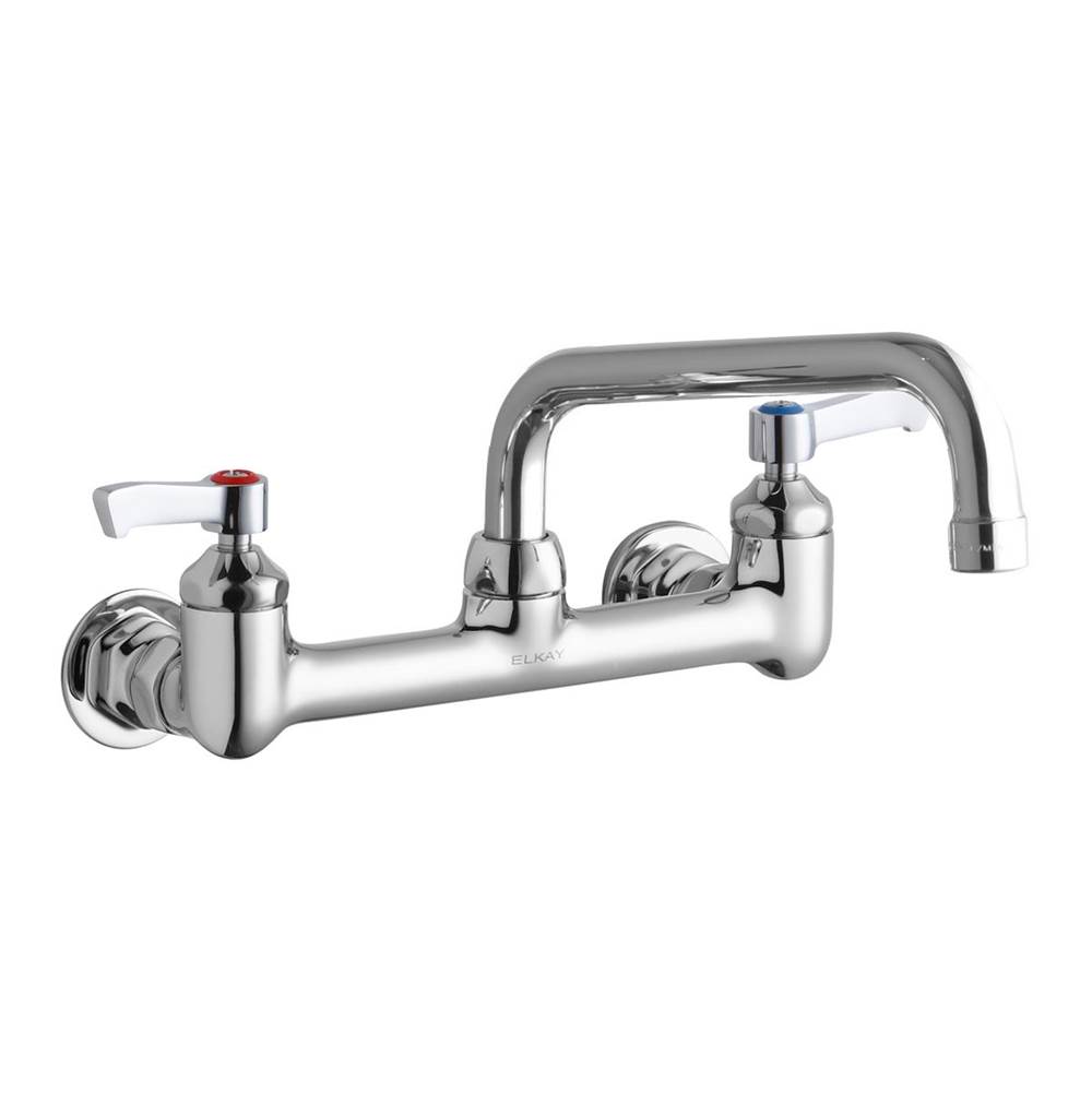Elkay Foodservice 8'' Centerset Wall Mount Faucet with 8'' Tube Spout 2'' Lever Handles 1/2in Offset Inlets Chrome
