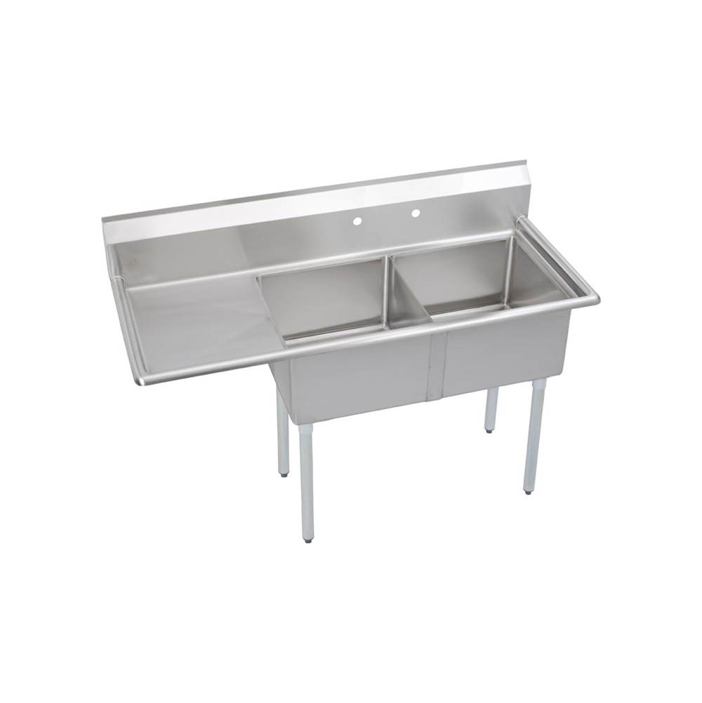 Elkay Dependabilt Stainless Steel 56-1/2'' x 23-13/16'' x 43-3/4'' 18 Gauge Two Compartment Sink w/ 18'' Left Drainboard and Stainless Steel Legs