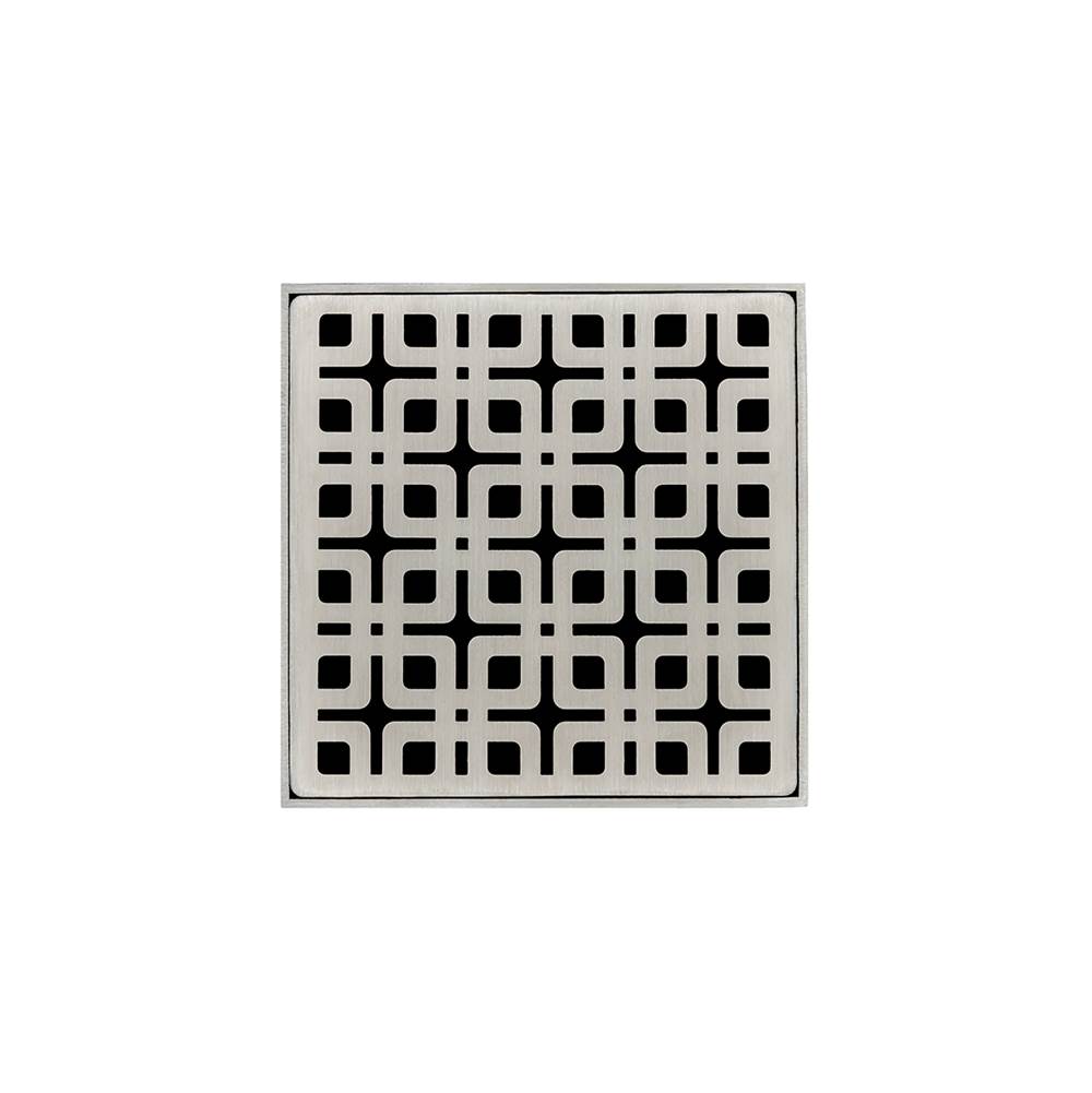 Infinity Drain 4'' x 4'' Strainer with Link Pattern Decorative Plate and 2'' Throat in Satin Stainless for KD 4