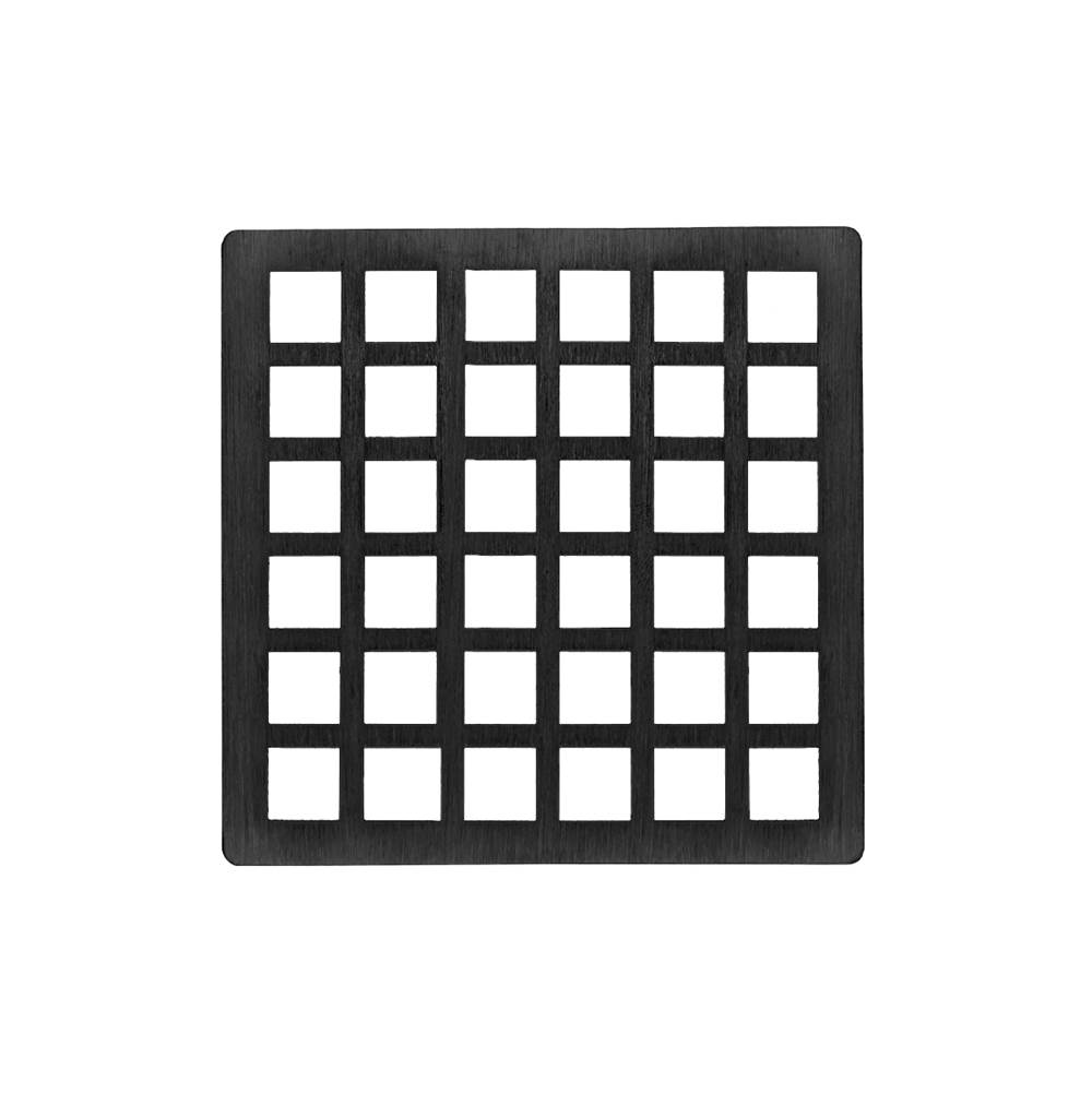 Infinity Drain 4'' x 4'' Squares Pattern Decorative Plate for Q 4, QD 4, QDB 4 in Matte Black