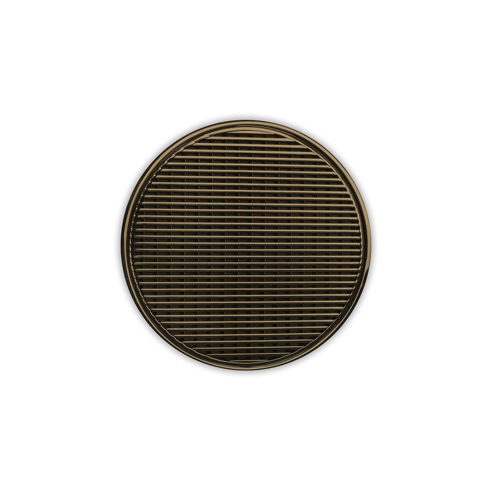 Infinity Drain 5'' Round RWD 5 Complete Kit with Wedge Wire Pattern Decorative Plate in Satin Bronze with PVC Drain Body, 2'' Outlet