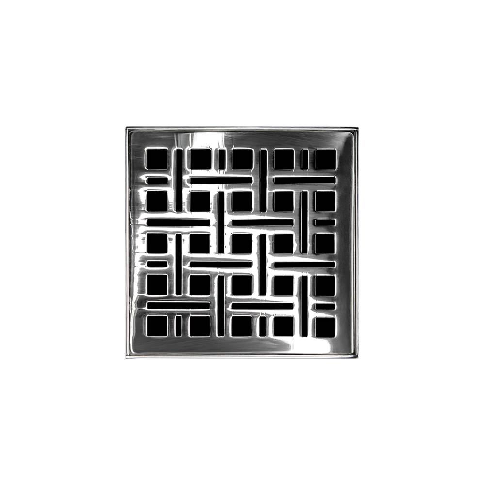 Infinity Drain 4'' x 4'' VD 4 Complete Kit with Weave Pattern Decorative Plate in Polished Stainless with PVC Drain Body, 2'' Outlet