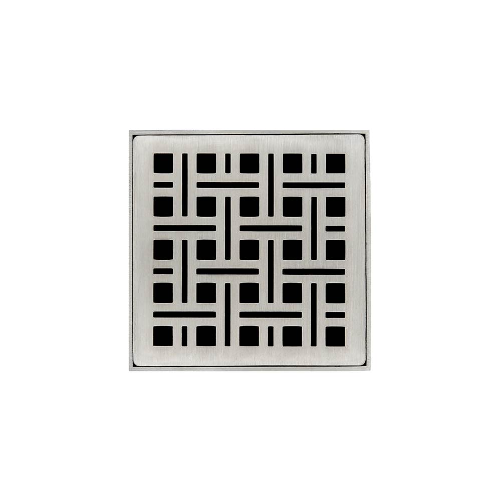 Infinity Drain 4'' x 4'' VD 4 Complete Kit with Weave Pattern Decorative Plate in Satin Stainless with PVC Drain Body, 2'' Outlet