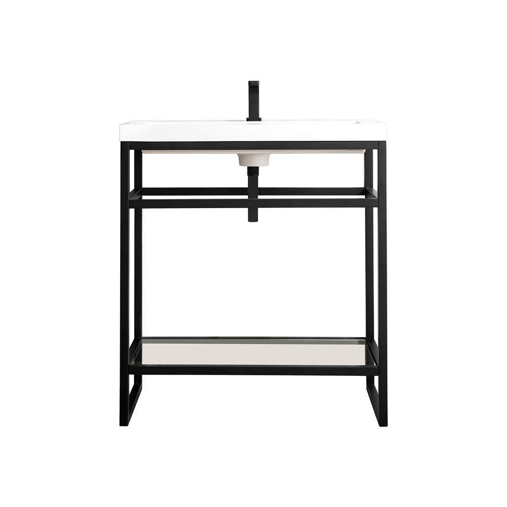 James Martin Vanities Boston 31.5'' Stainless Steel Sink Console, Matte Black w/ White Glossy Composite Countertop