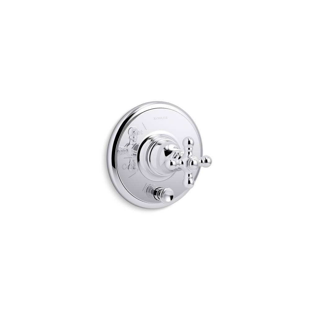 Kohler Artifacts® Rite-Temp® valve trim with push-button diverter and cross handle, valve not included