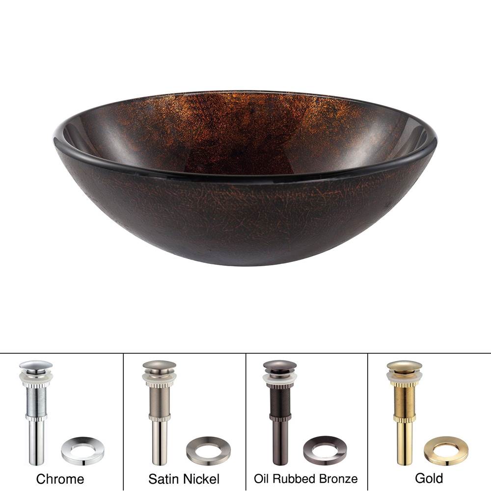 Kraus KRAUS Pluto Glass Vessel Sink in Brown with Pop-Up Drain and Mounting Ring in Oil Rubbed Bronze