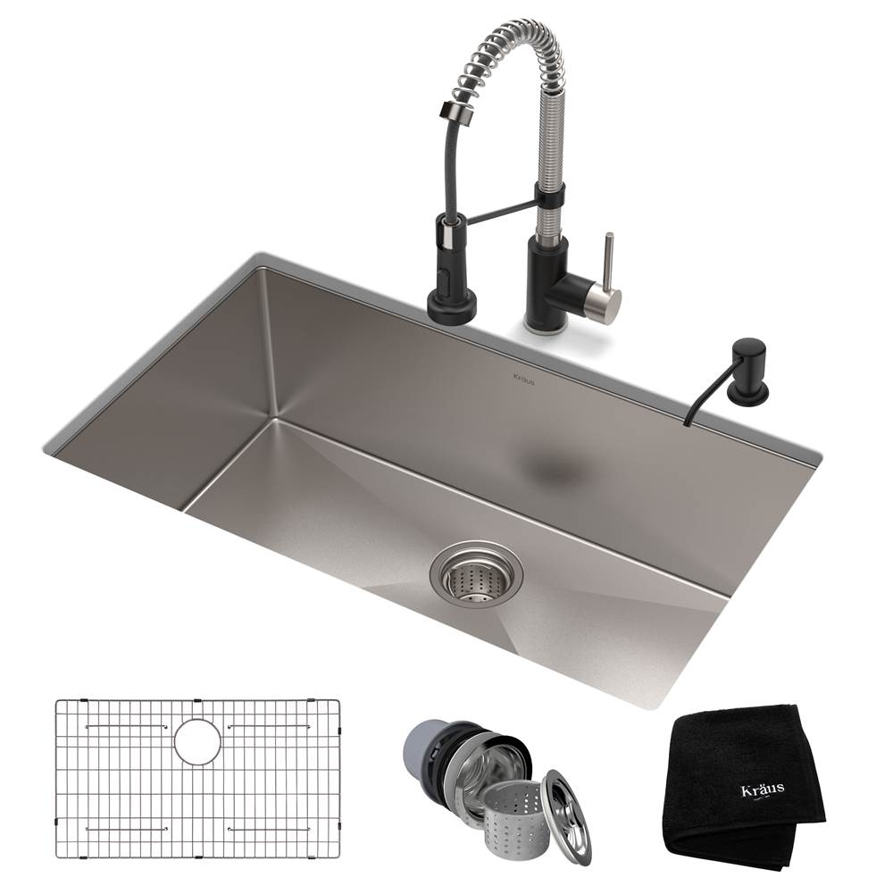 Kraus 30-inch 16 Gauge Standart PRO Kitchen Sink Combo Set with Bolden 18-inch Kitchen Faucet and Soap Dispenser, Stainless Steel Matte Black Finish