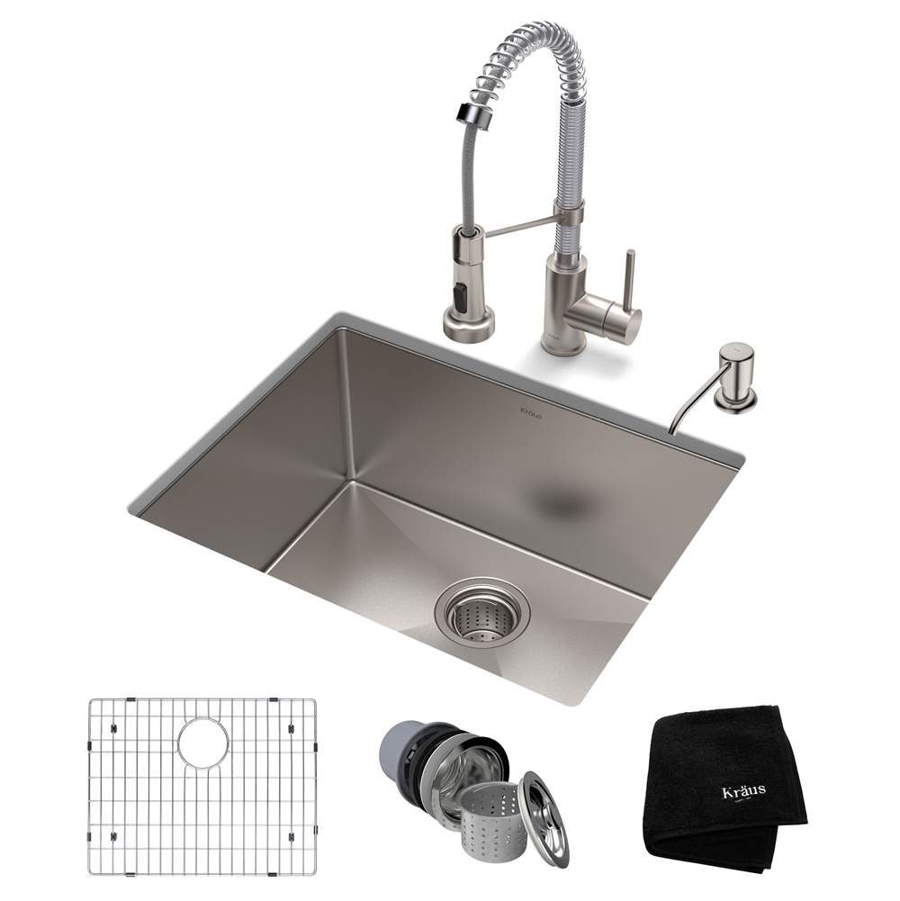 Kraus 23-inch 16 Gauge Standart PRO Kitchen Sink Combo Set with Bolden 18-inch Kitchen Faucet and Soap Dispenser, Stainless Steel Chrome Finish