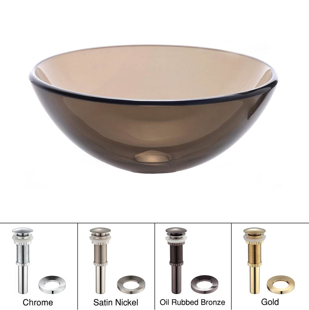 Kraus KRAUS 14 Inch Glass Vessel Sink in Clear Brown with Pop-Up Drain and Mounting Ring in Oil Rubbed Bronze
