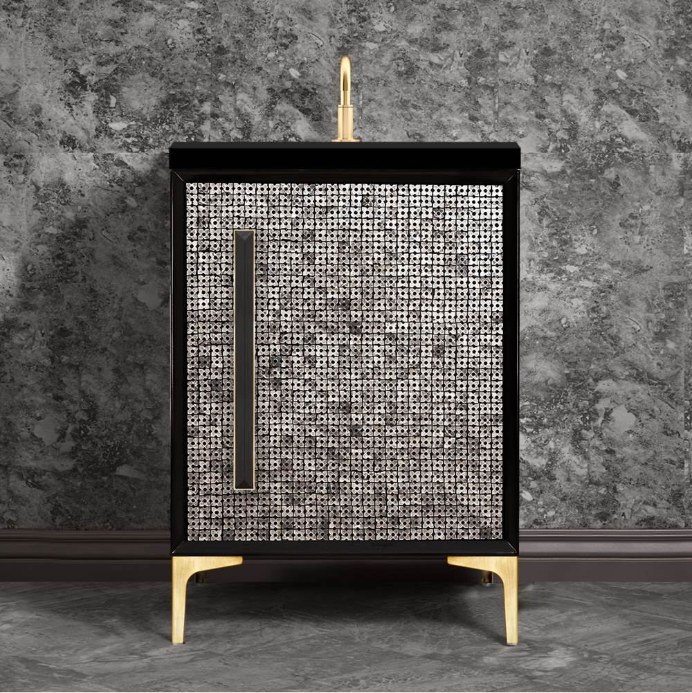 Linkasink MOTHER OF PEARL with 18'' Artisan Glass Prism Hardware 24'' Wide Vanity, Black, Satin Brass Hardware, 24'' x 22'' x 33.5'' (without vanity top)