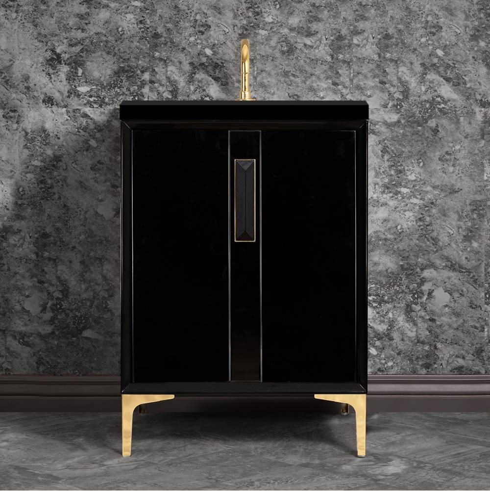 Linkasink TUXEDO with 8'' Artisan Glass Prism Hardware 24'' Wide Vanity, Black, Polished Brass Hardware, 24'' x 22'' x 33.5'' (without vanity top)