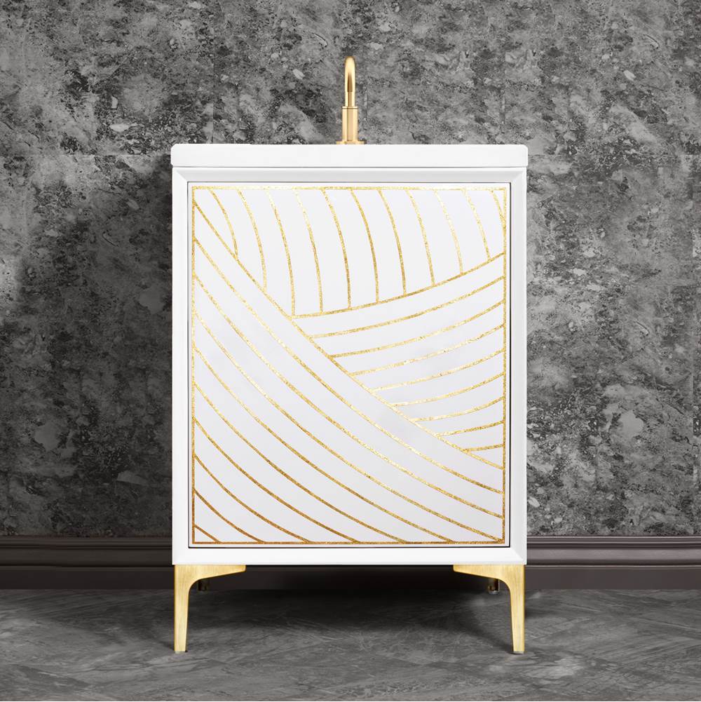 Linkasink Lateen 24'' Wide White Vanity with Hand Applied Metal Leaf and Satin Brass Hardware, 24'' x 22'' x 33.5'' (without vanity top)
