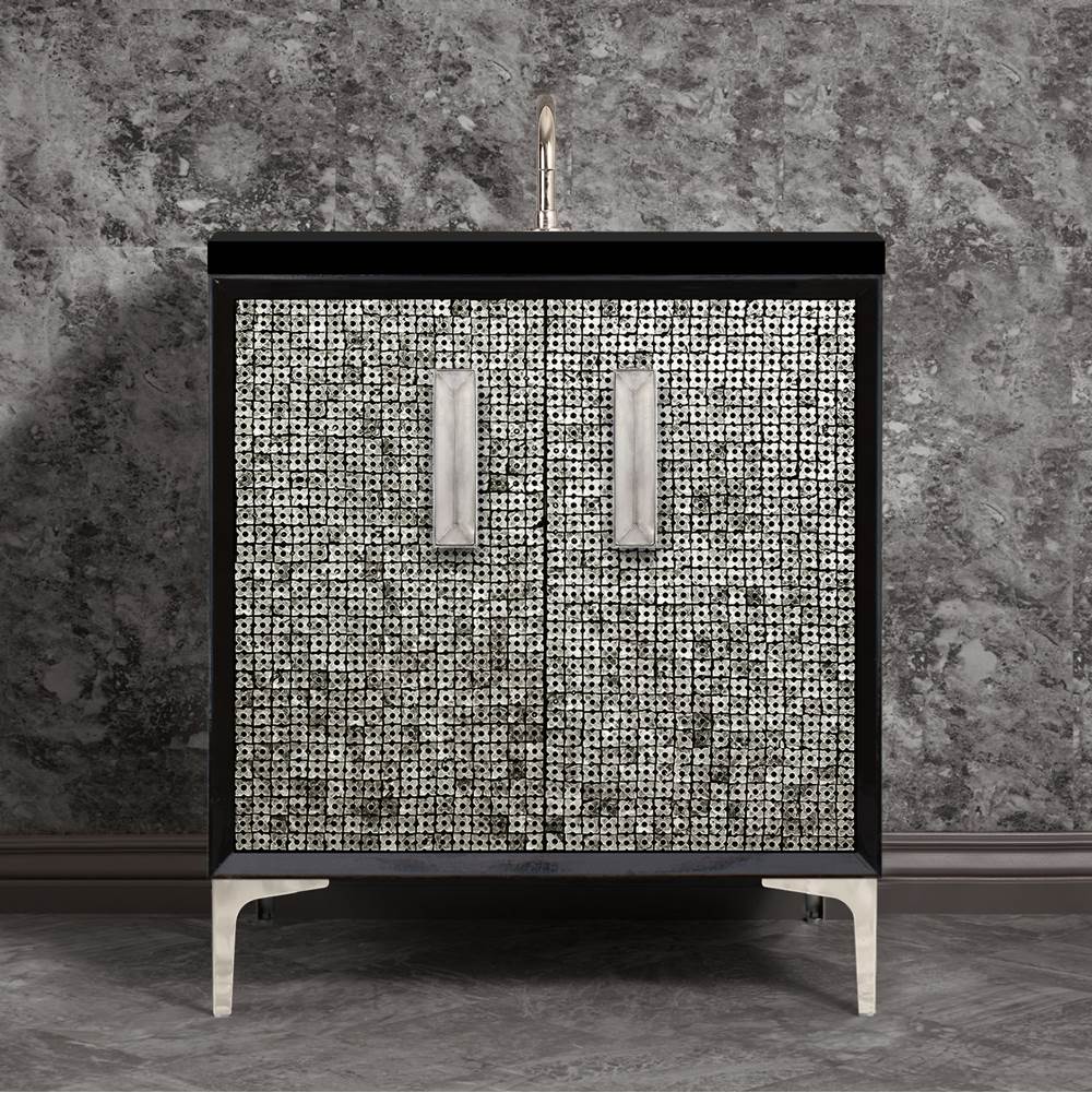 Linkasink MOTHER OF PEARL with 8'' Artisan Glass Prism Hardware 30'' Wide Vanity, Black, Polished Nickel Hardware, 30'' x 22'' x 33.5'' (without vanity top)