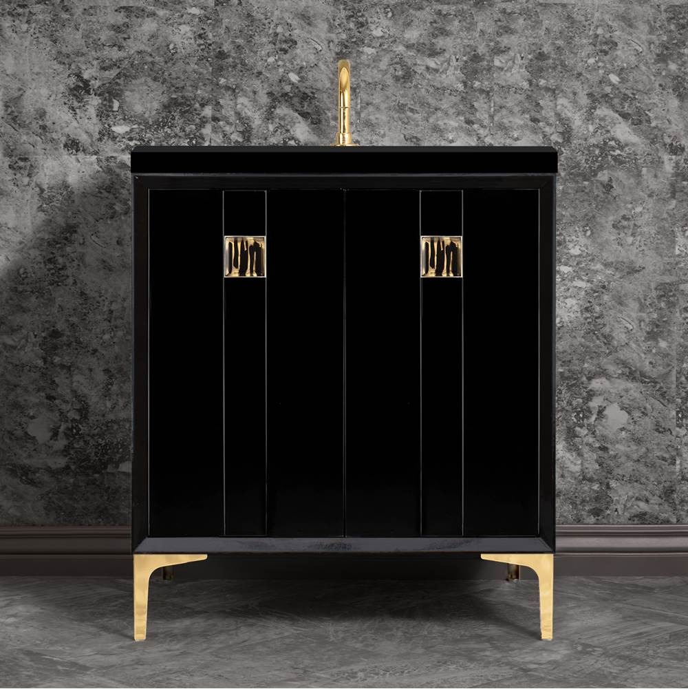 Linkasink TUXEDO with 3'' Artisan Glass Prism Hardware 30'' Wide Vanity, Black, Polished Brass Hardware, 30'' x 22'' x 33.5'' (without vanity top)