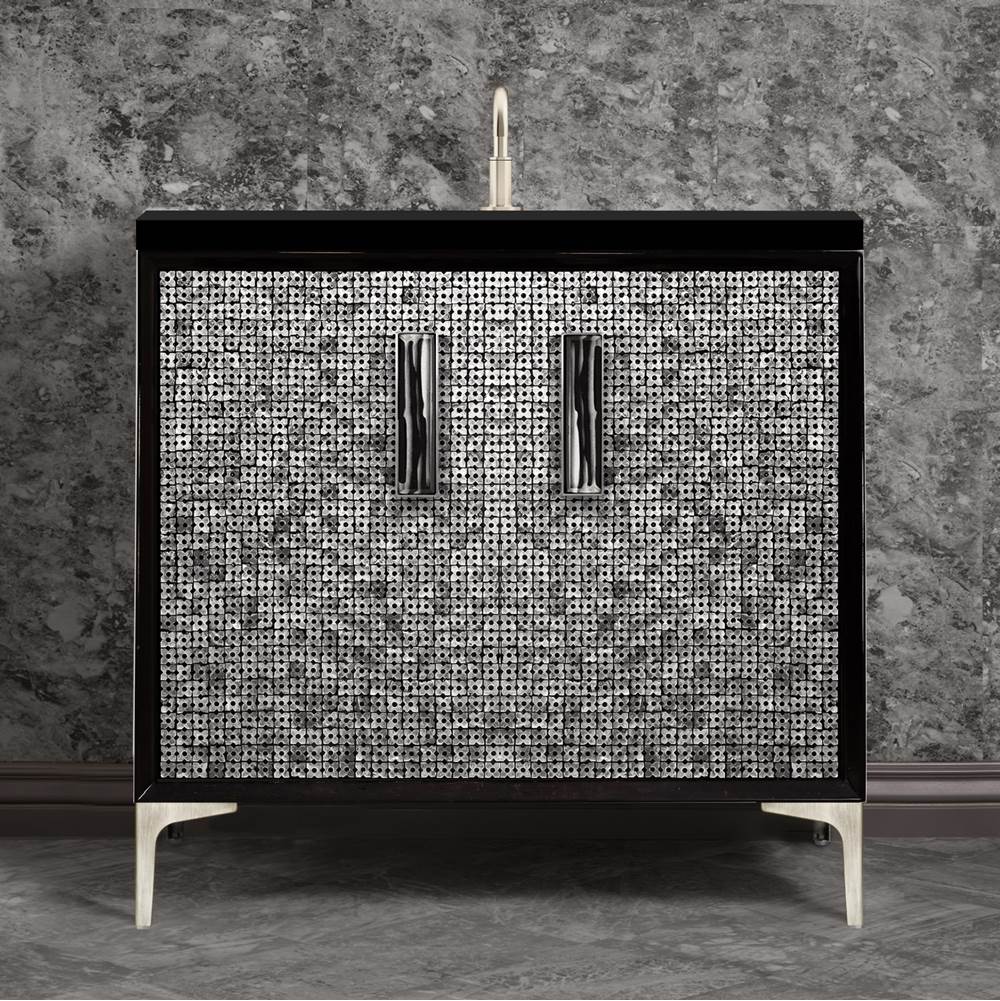 Linkasink MOTHER OF PEARL with 8'' Artisan Glass Prism Hardware 36'' Wide Vanity, Black, Satin Nickel Hardware, 36'' x 22'' x 33.5'' (without vanity top)