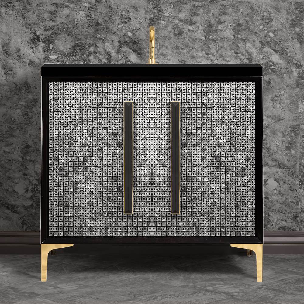 Linkasink MOTHER OF PEARL with 18'' Artisan Glass Prism Hardware 36'' Wide Vanity, Black, Polished Brass Hardware, 36'' x 22'' x 33.5'' (without vanity top)