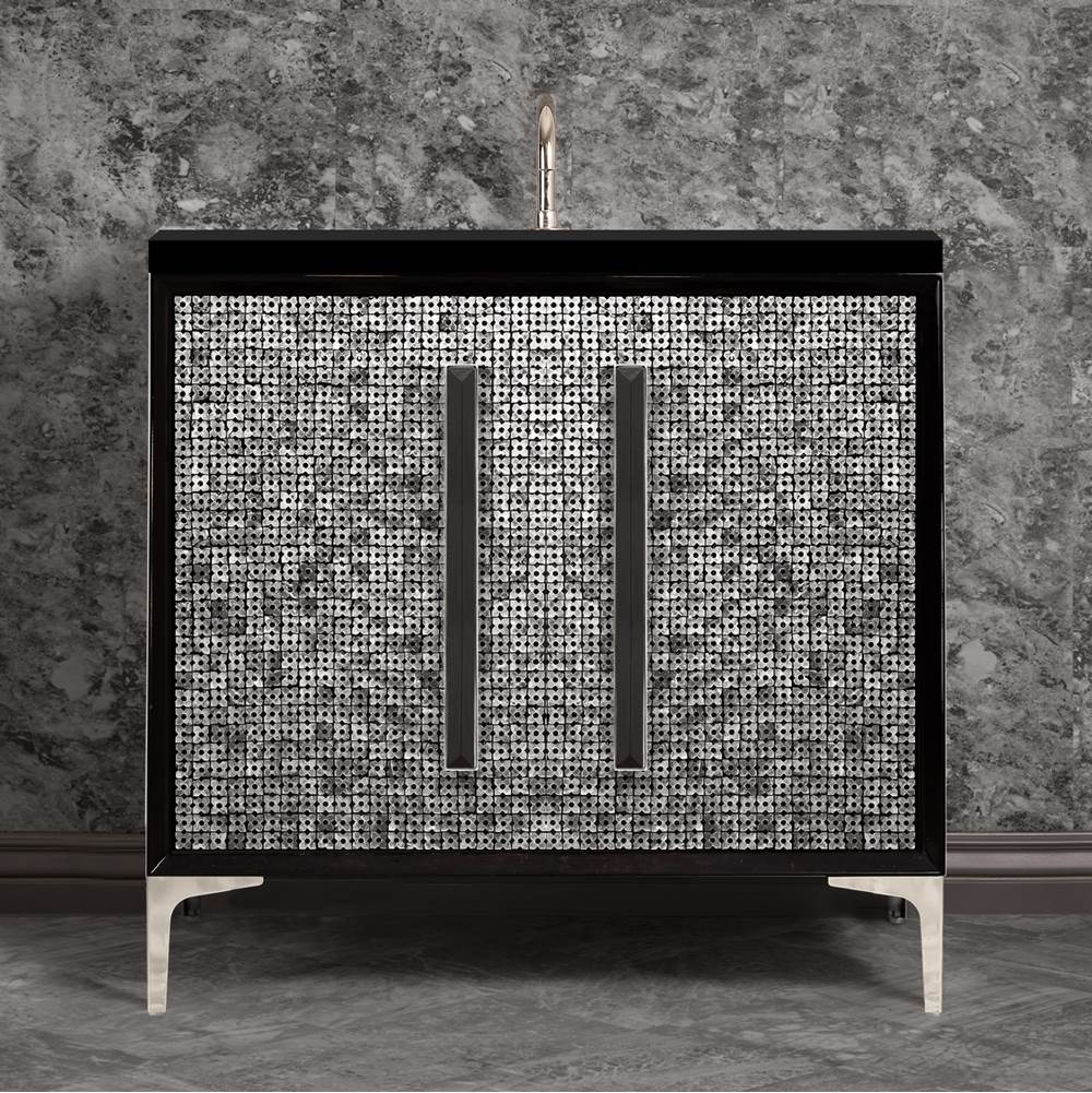 Linkasink MOTHER OF PEARL with 18'' Artisan Glass Prism Hardware 36'' Wide Vanity, Black, Polished Nickel Hardware, 36'' x 22'' x 33.5'' (without vanity top)