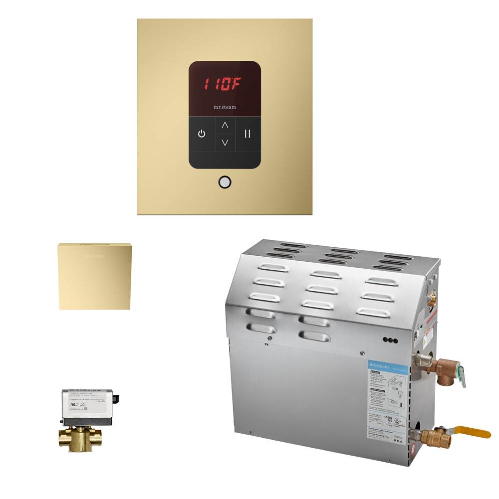 Mr. Steam MS (iTempo) 7.5 kW (7500 W) Steam Shower Generator Package with iTempo Control in Square Satin Brass