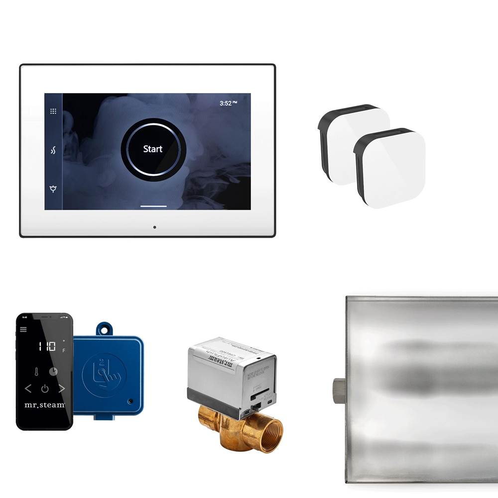 Mr. Steam XButler Max Steam Shower Control Package with iSteamX Control and Aroma Glass SteamHead in White Matte Black