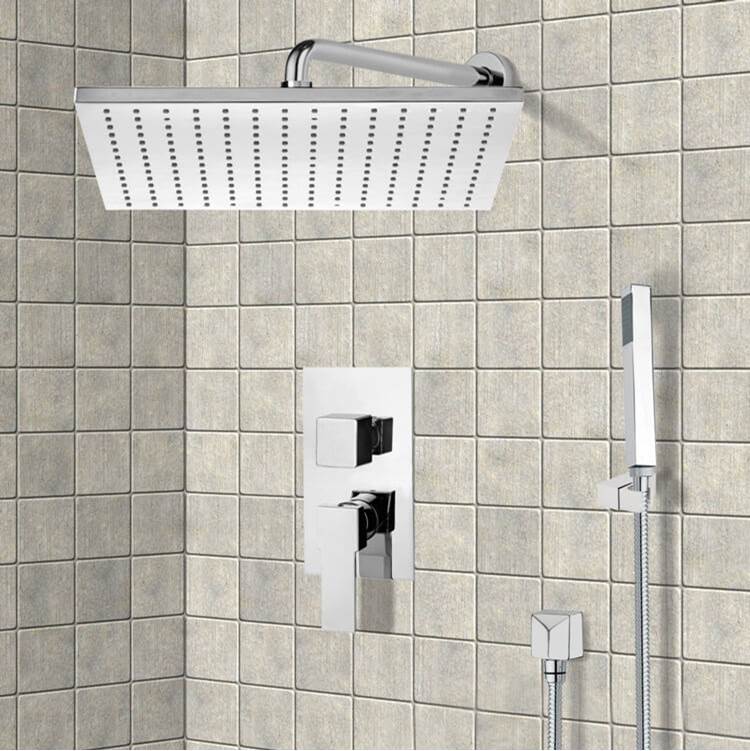 Nameeks Square Shower Faucet Set with Hand Shower in Chrome