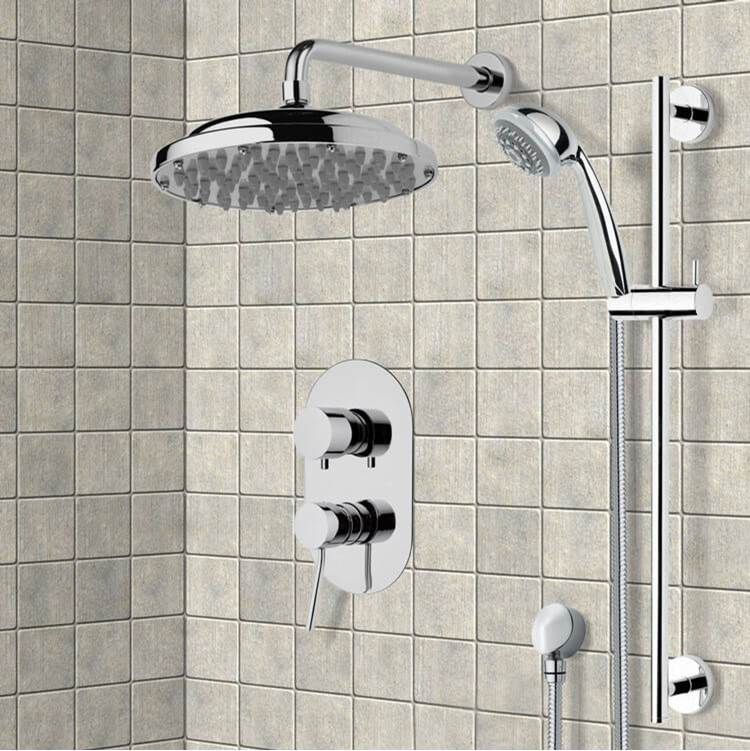 Nameeks Round Polished Chrome Rain Shower Faucet Set
