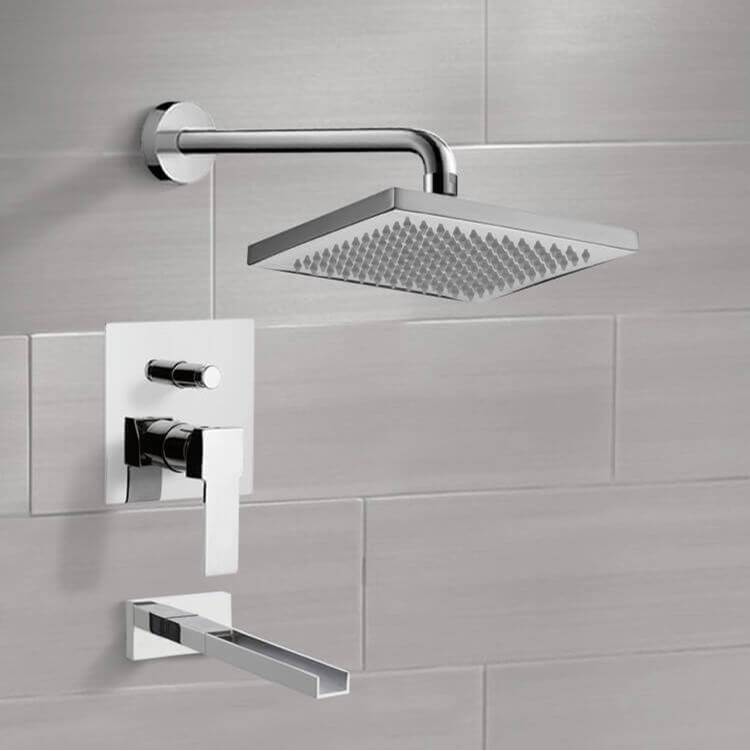 Nameeks Contemporary Square Tub and Shower Faucet in 8 Finishes