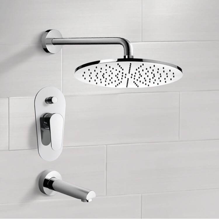 Nameeks Modern Round Tub and Shower Faucet Set in 8 Finishes