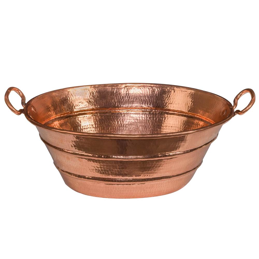 Premier Copper Products Oval Bucket Vessel Hammered Copper Sink with Handles in Polished Copper
