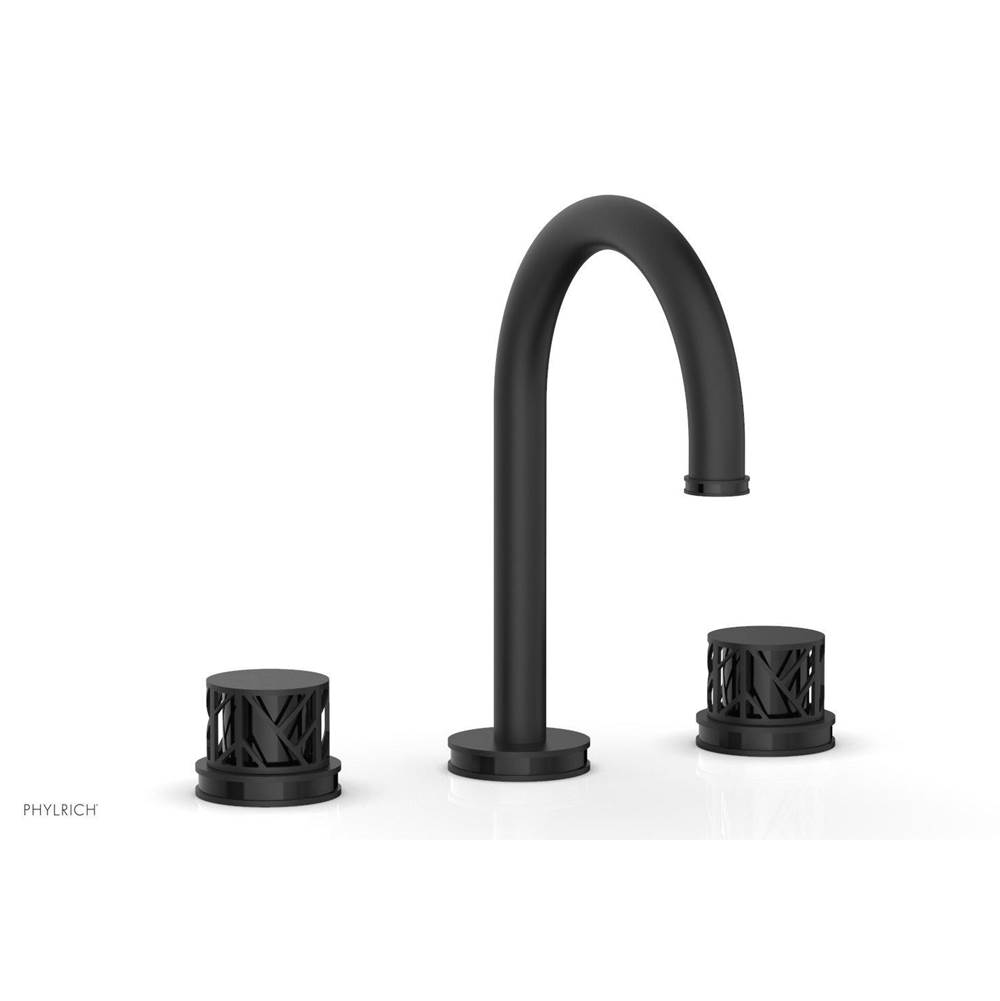 Phylrich Polished Brass Jolie Widespread Lavatory Faucet With Gooseneck Spout, Round Cutaway Handles, And Black Accents - 1.2GPM