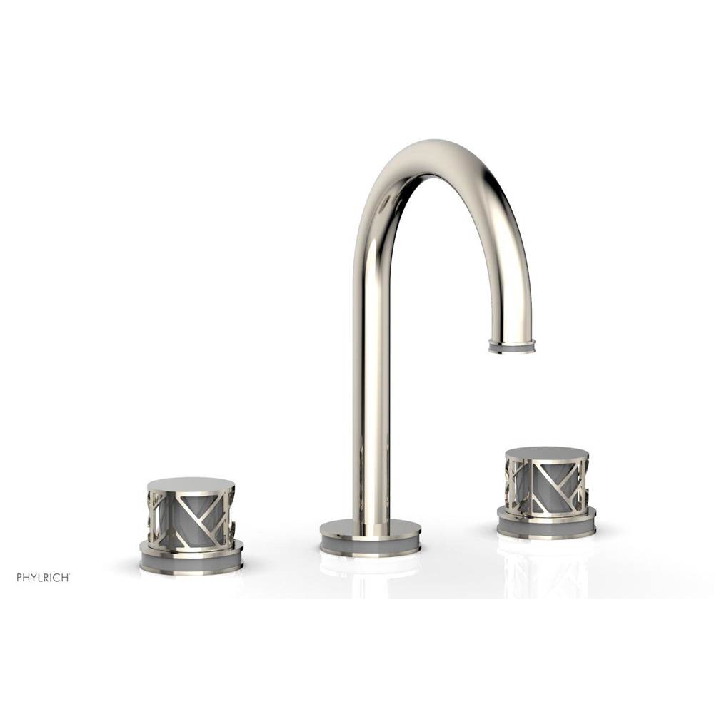 Phylrich Polished Nickel Jolie Widespread Lavatory Faucet With Gooseneck Spout, Round Cutaway Handles, And Grey Accents - 1.2GPM
