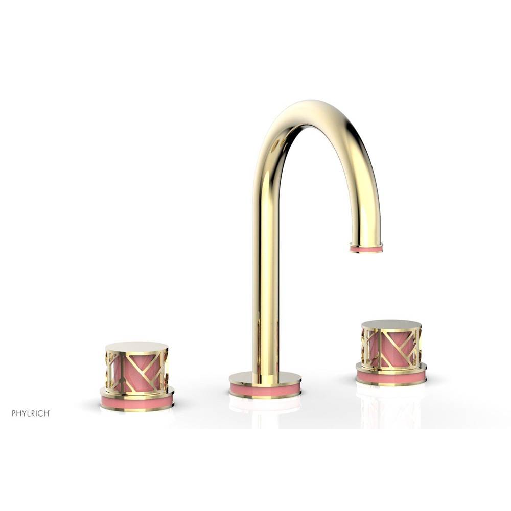 Phylrich Matte Black Jolie Widespread Lavatory Faucet With Gooseneck Spout, Round Cutaway Handles, And Pink Accents - 1.2GPM