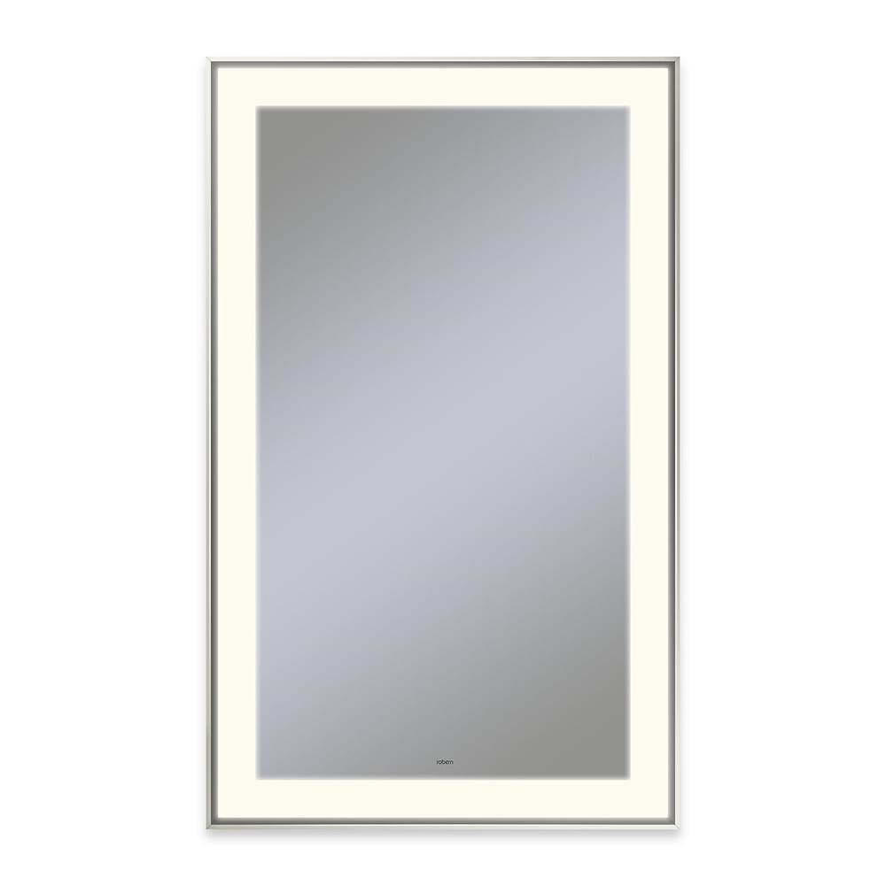 Robern Sculpt Lighted Mirror, 25” x 41” x 2-1/4'', Slim Museum Frame, Polished Nickel, Perimeter Light Pattern, 2700K Color Temperature (Warm White)