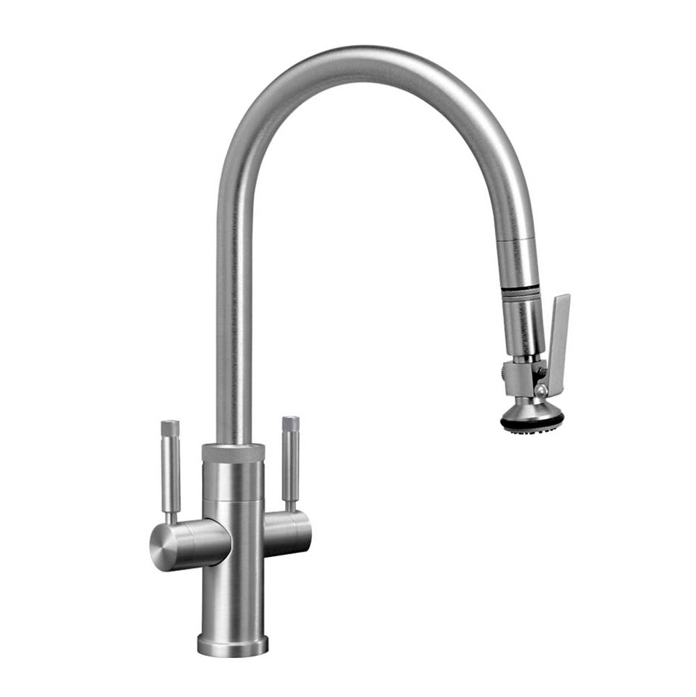 Waterstone Industrial 2 Handle Pull-Down Kitchen Faucet, Lever Spray, Angled Spout, Lever Handle